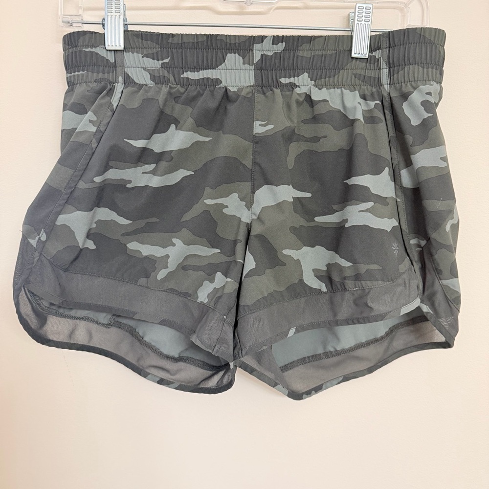 Athleta Green Camouflage Mesh Racer Shorts